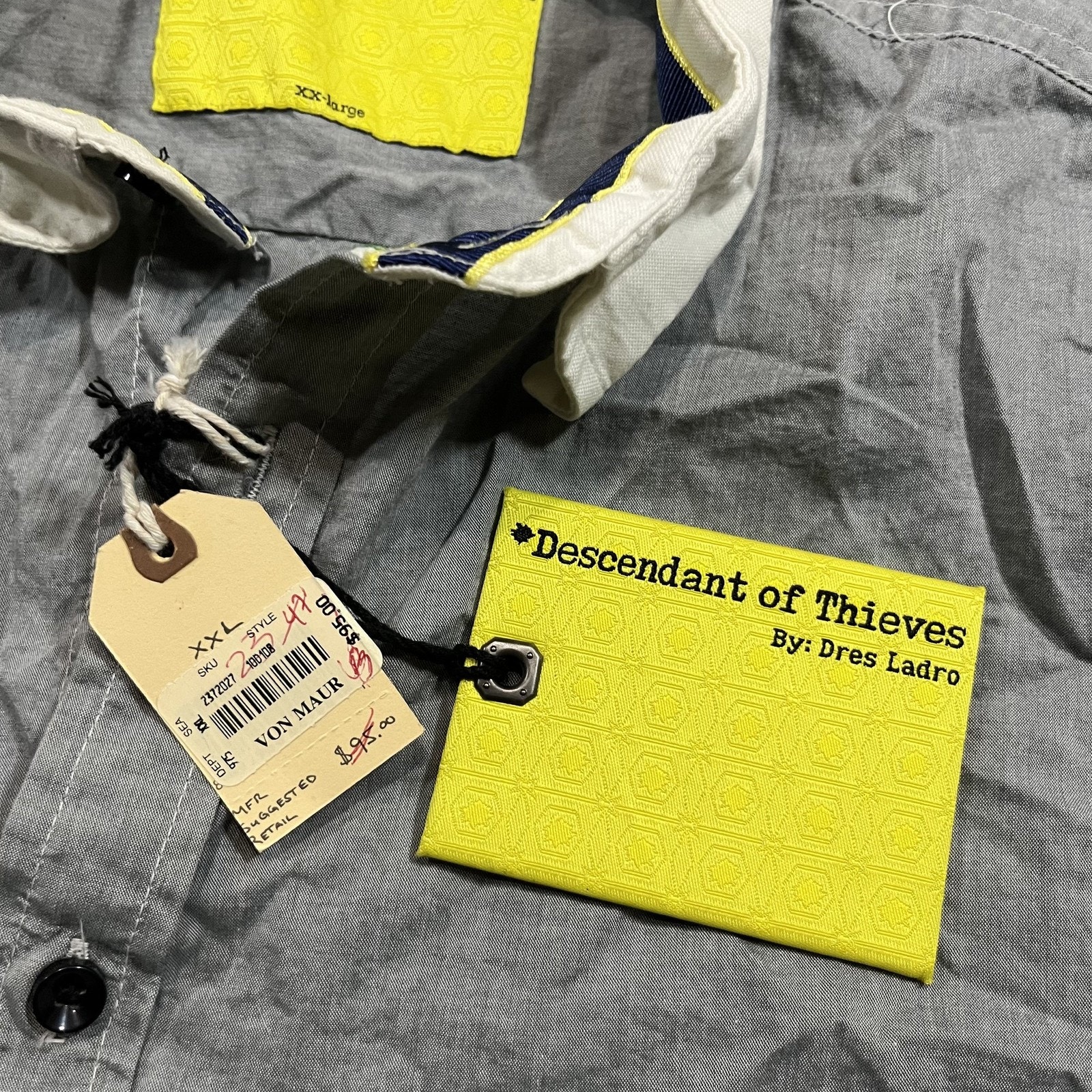 Descendant Of Thieves Shirt Mens Xxl Gray Cotton Pockets Long Sleeve Collared — image 7 of 8